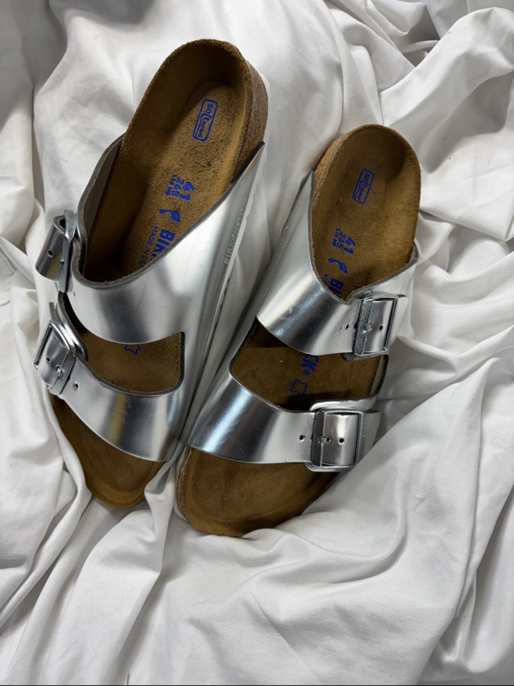 Birkenstock Silver Arizona Soft Footbed slide  adjustable Sandal 41(10-10.5)
